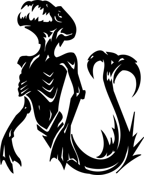 A black and white depiction of a Mercreature from Michael Cahill's Legend Trippers